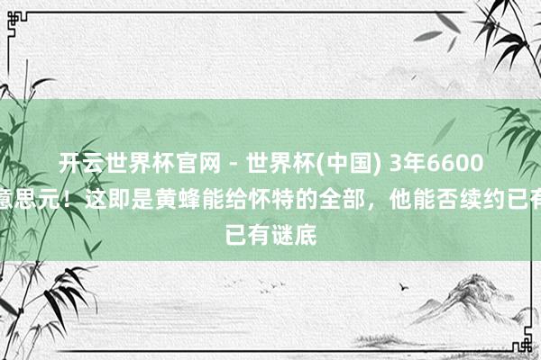 开云世界杯官网 - 世界杯(中国) 3年6600万好意思元！这即是黄蜂能给怀特的全部，他能否续约已有谜底