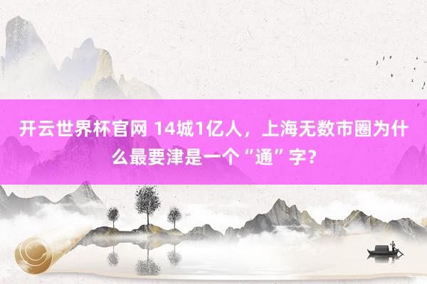开云世界杯官网 14城1亿人，上海无数市圈为什么最要津是一个“通”字？